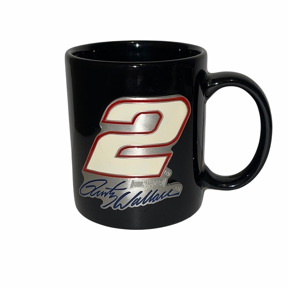Rusty Wallace NASCAR Script Signature #2 Black Coffee Mug